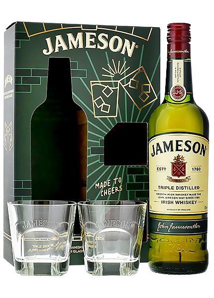Подарунковий набір віскі Jameson Irish Whiskey 0.7л + 2 склянки