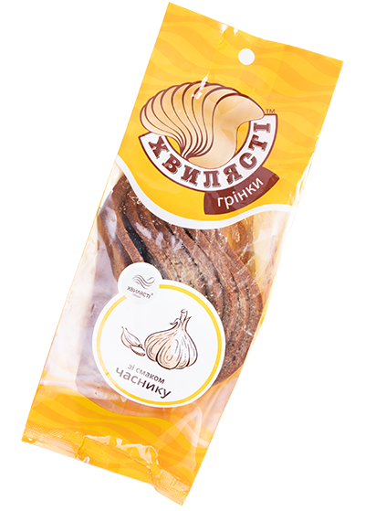 Сухарі житньо-пшеничні «Хвилясті» зі смаком часнику, 75г