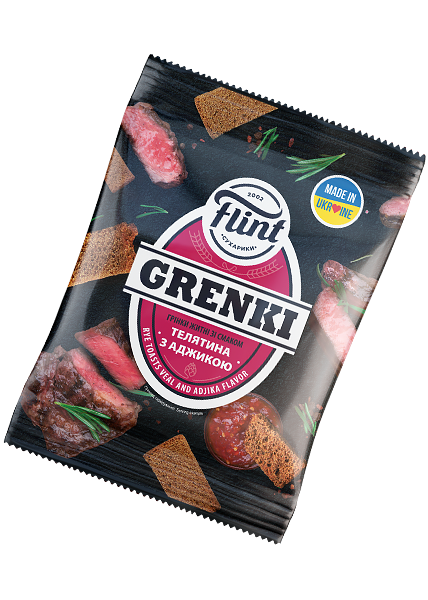 Грінки житні «Flint» зі смаком телятини з аджикою, 100г