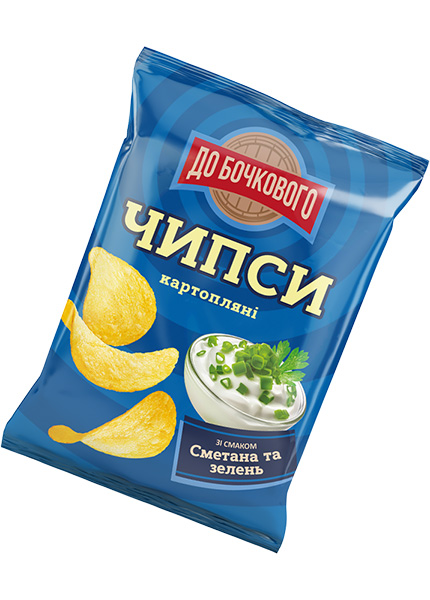 Чипси картоплянi «До Бочкового» зі смаком сметани із зеленню, 100г