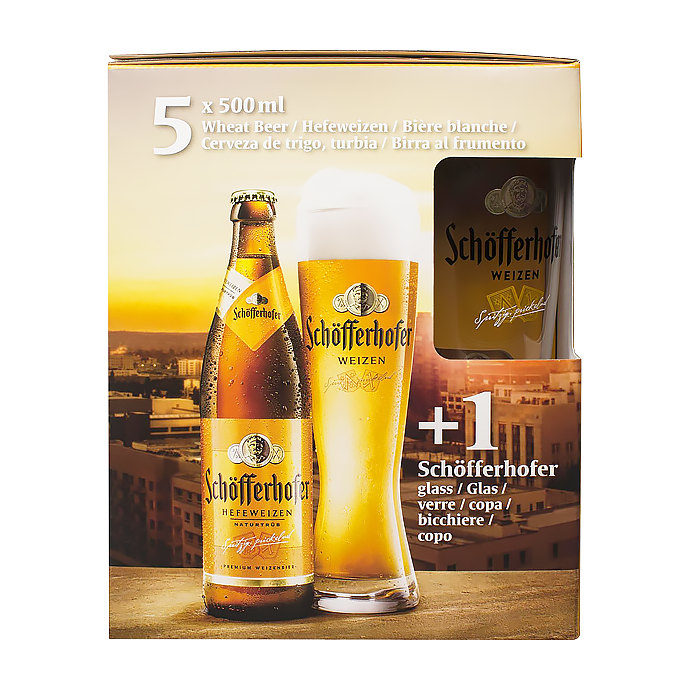 Набір пива Schofferhofer Hefeweizen 0.5л x 5шт + келих 0.5л