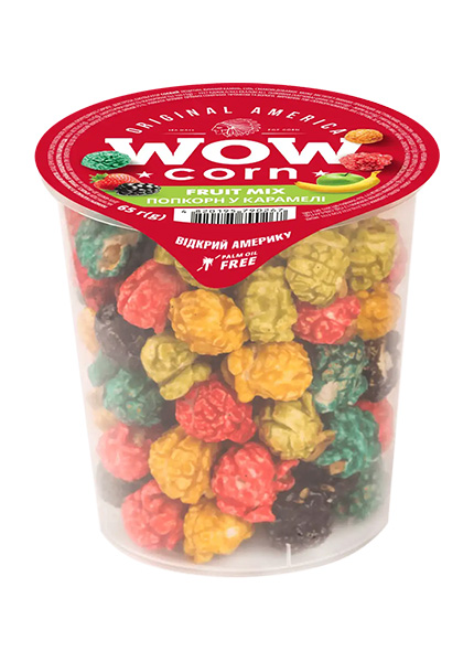 Попкорн WOWcorn у карамелі зі смаками фруктів, 65г