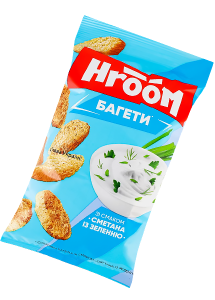 Сухарики багетні Hroom зі смаком сметани з зеленню, 60г