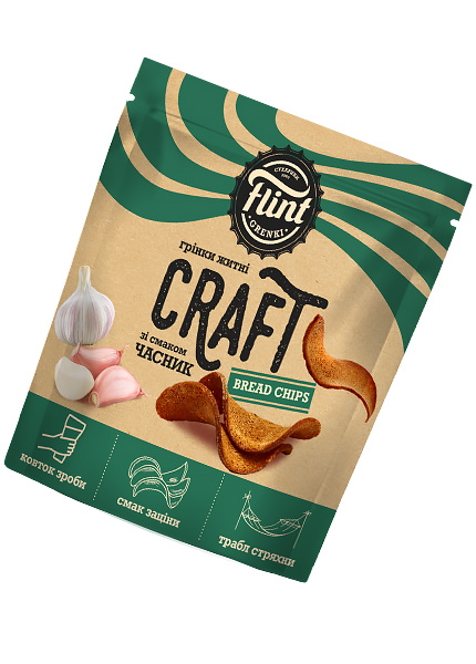 Грінки житньо-пшеничні хвилясті «Flint Craft Grenki» зі смаком часнику, 80г