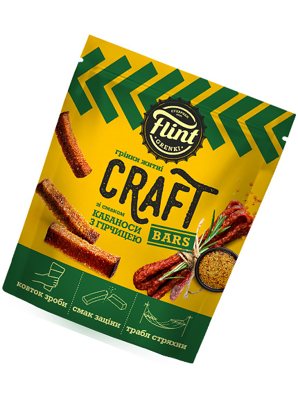 Грінки житньо-пшеничні «Flint Craft Grenki» зі смаком кабаносів та гірчиці, 80г