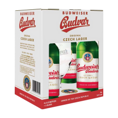 Набор пива Budweiser Budvar Original 0.5л х 4шт + бокал 0.33л